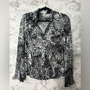 Cache Black and White Patterned Button Down Shirt